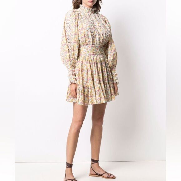 byTiMo Cotton Slub Mini Dress Floral Print Eyelet Lace Flower Garden in Medium - Picture 5 of 11